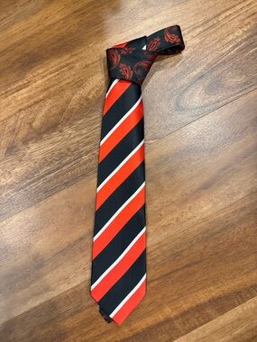 Striped Black and Red Men's Tie with White Accents